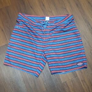 Vineyard Vibes Red Blue Fish Scales Striped Swim Board Shorts Size 42